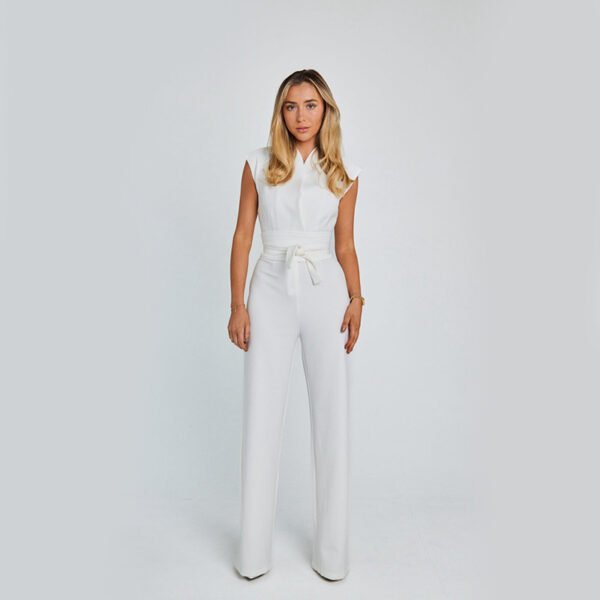 Fashion Elegant Long Sleeveless Jumpsuit Summer V-neck Casual Wide Leg Long Overalls Clothing For Women - Image 3
