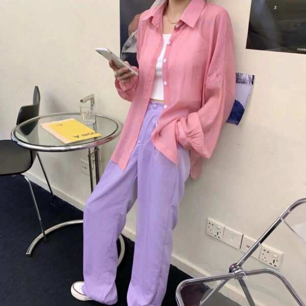 Women's Thin Solid Color Sunscreen Chiffon Shirt Jacket - Image 6