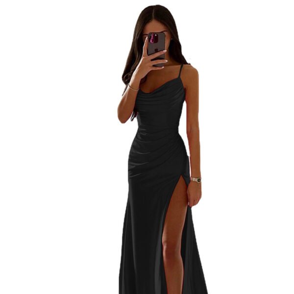 Breast Shrink Pleated Slit Satin Slim-fit Bag Buttock Dress - Image 8