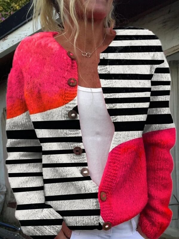 Autumn And Winter Floral Cardigan Round Neck Top - Image 8