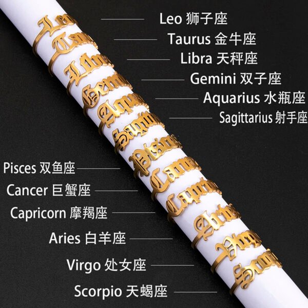 12 Constellation Horoscope Letter Stainless Steel Rings For Women