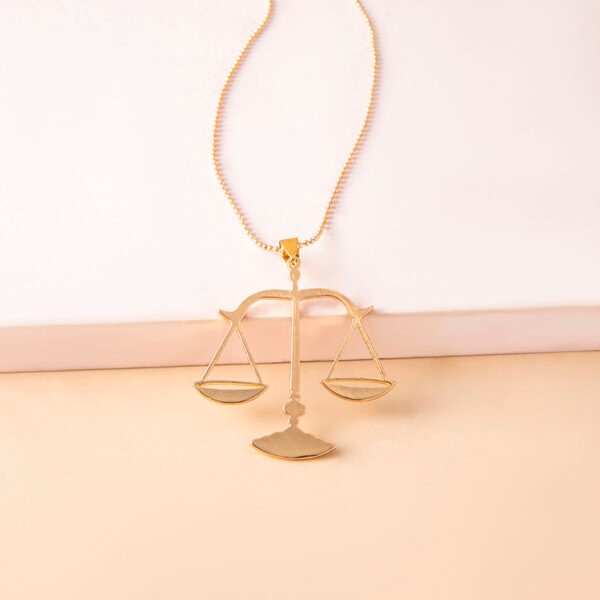 Vintage Big Libra Sign Statement Necklace Gold Balance Scales Pendant - Image 3