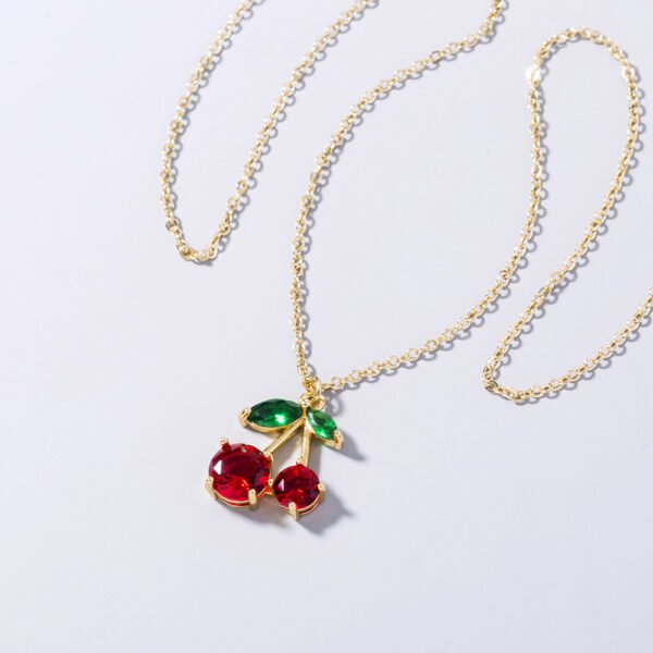 Trendy Red Zircon Cherry fruit necklace pendant necklace - Image 6