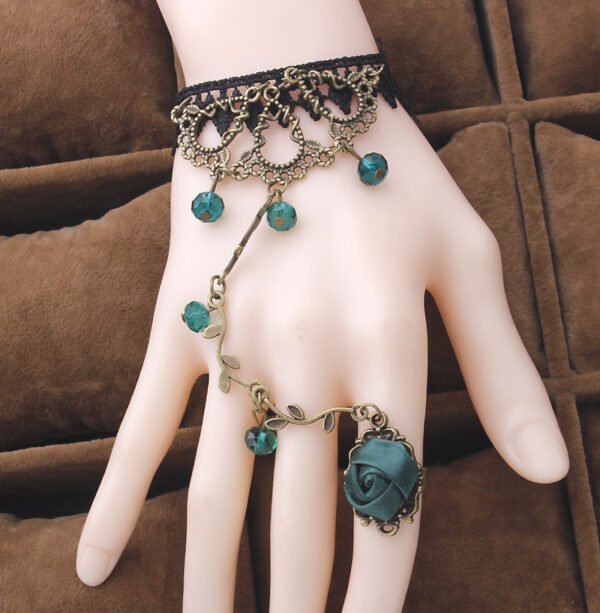 Vintage Flower Vine Ling Crystal Lolita Temperament Lace Bracelet With Ring - Image 3