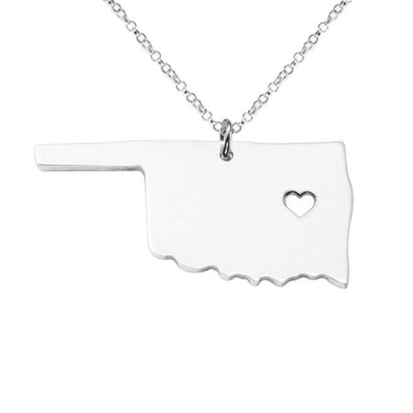 United States Oklahoma State Map Stainless Steel Necklace - Image 3
