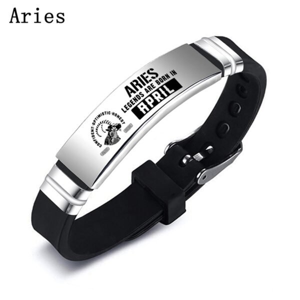 12 Zodiac Sign Constellation Stainless Steel Silicone Band Adjustable Bracelet Bangle - Image 7