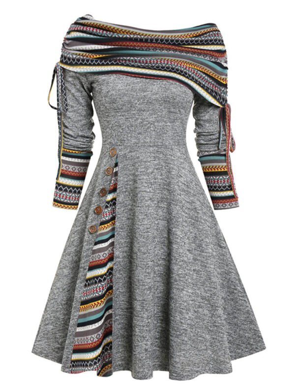 Autumn And Winter New Fashion Women's Waist Large Swing One Shoulder Long-sleeved Dress Female - Image 10