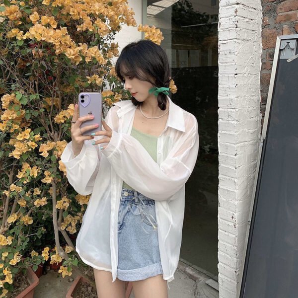 Women's Thin Solid Color Sunscreen Chiffon Shirt Jacket - Image 7