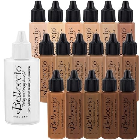 Belloccio Master Set Of All 17 Foundation Shades of Belloccio's Professional Cosmetic Airbrush Makeup, 1/2 oz. Bottles plus a 2 oz. Moisturizing Primer