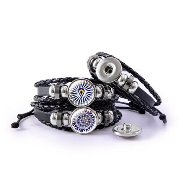Turkish Blue Eye Glass Snap Button Leather Rope Chain Bracelet - Image 2