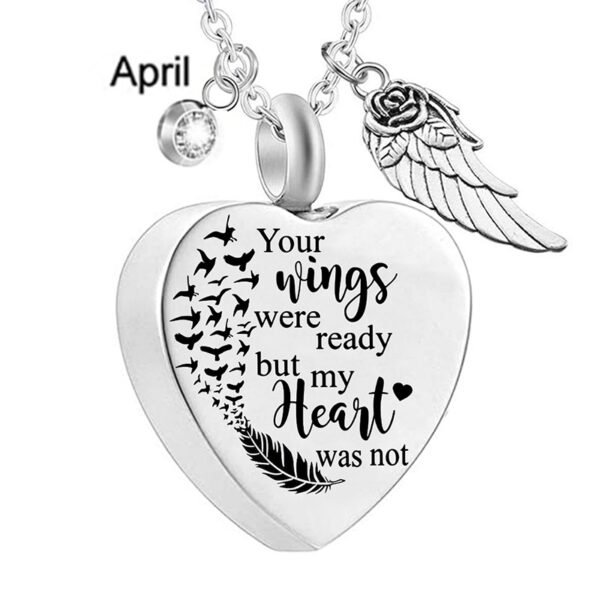 12 Birthstones Angel Wing Heart Stainless Steel Perfume Box Pendant Necklace - Image 6