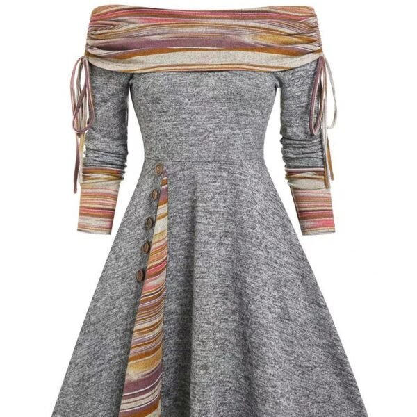 Autumn And Winter New Fashion Women's Waist Large Swing One Shoulder Long-sleeved Dress Female - Image 5
