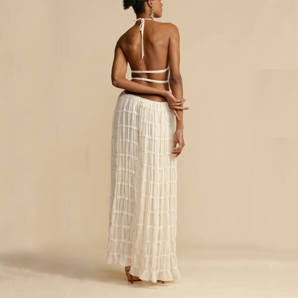 2pcs Women's Dress Suit Sexy Sleeveless Backless Cropped Halter Top And Pleated Long Skirt Beach Clothing - Image 4
