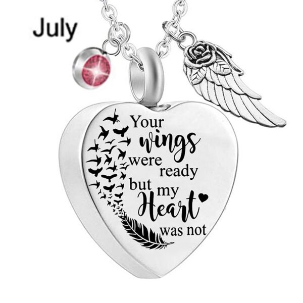 12 Birthstones Angel Wing Heart Stainless Steel Perfume Box Pendant Necklace - Image 9
