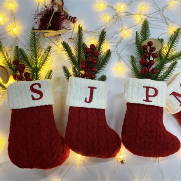 Woolen Knitted Christmas Letter Socks Decoration Pendant Gift Bag