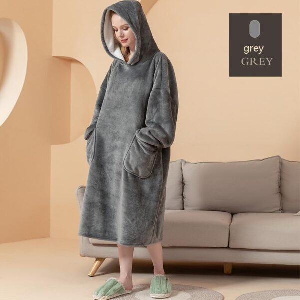 Autumn And Winter Thickened Hooded Double-layer Composite Flannel Lazy Blanket Home Wear - Image 3