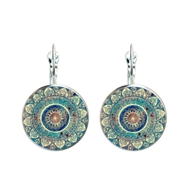 Vintage Green Mandela Henna Glass Dome Earrings Necklace Bracelet Ring - Image 2