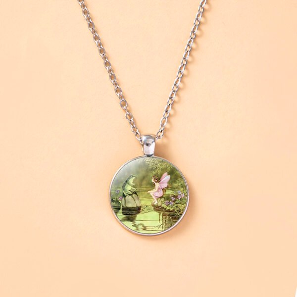 Vintage Cartoon Frog Angel Fairy Princess Glass Dome Necklace - Image 5