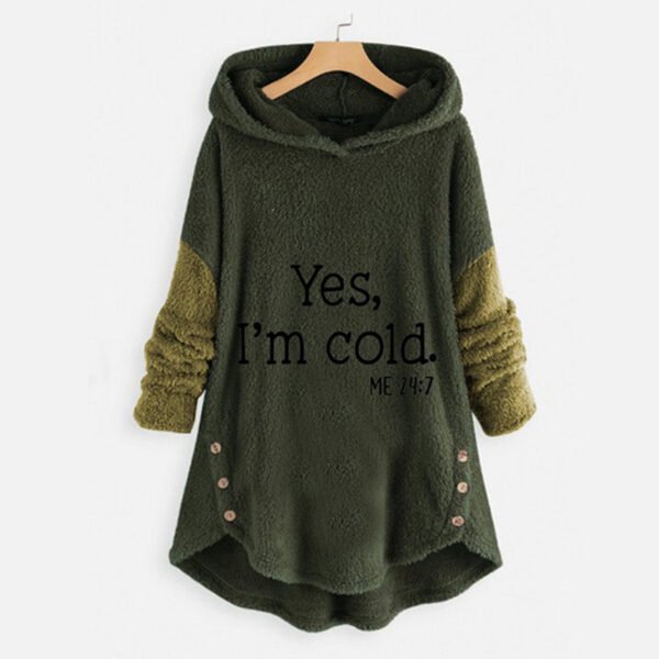 Autumn And Winter New European And American Button Plush Hooded Printing Jacket - Image 6