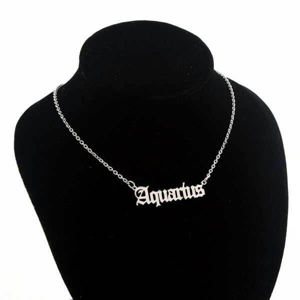 12 Constellation Letter Stainless Steel Pendant Silver Chain Necklace - Image 4