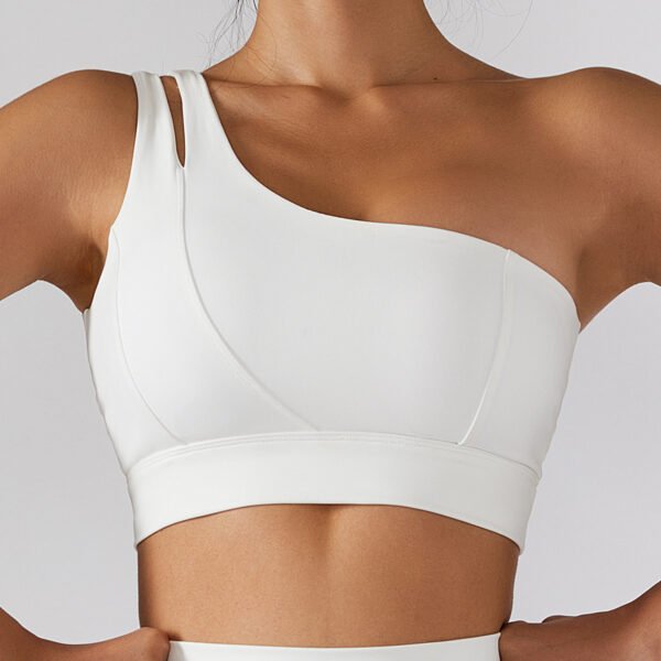 Ribbed One Shoulder Yoga Bra Stretch Shockproof Women's Set - Image 8
