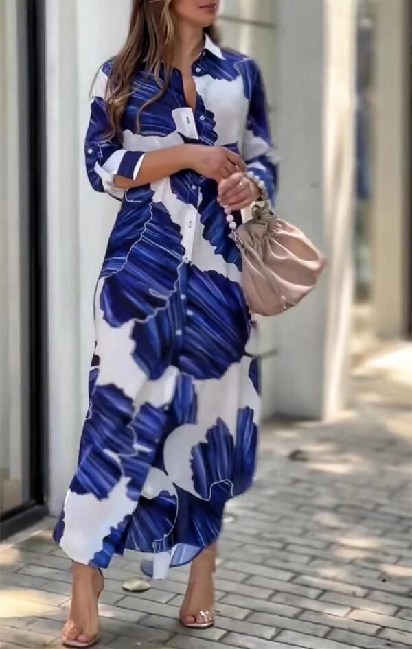 Ladies Fashion Print Lapel Single Breasted Dress - Image 4