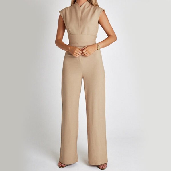 Fashion Elegant Long Sleeveless Jumpsuit Summer V-neck Casual Wide Leg Long Overalls Clothing For Women - Image 7