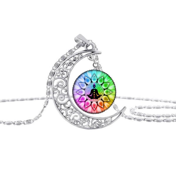Yoga Chakra Mandala Glass Necklace Hinduism Buddhism Zen Jewelry - Image 4