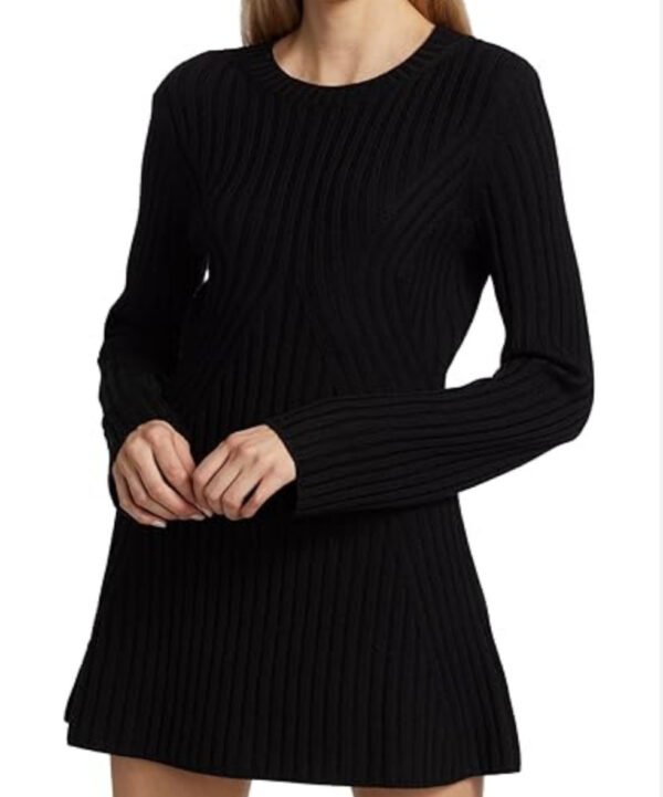 Women's Textured Round Neck Long Sleeve Slim Knit Dress - Image 2