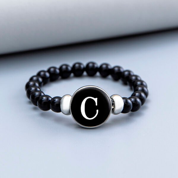 Letter Glass Snap Buttons Charm Bracelet Black Beads Bangles - Image 6