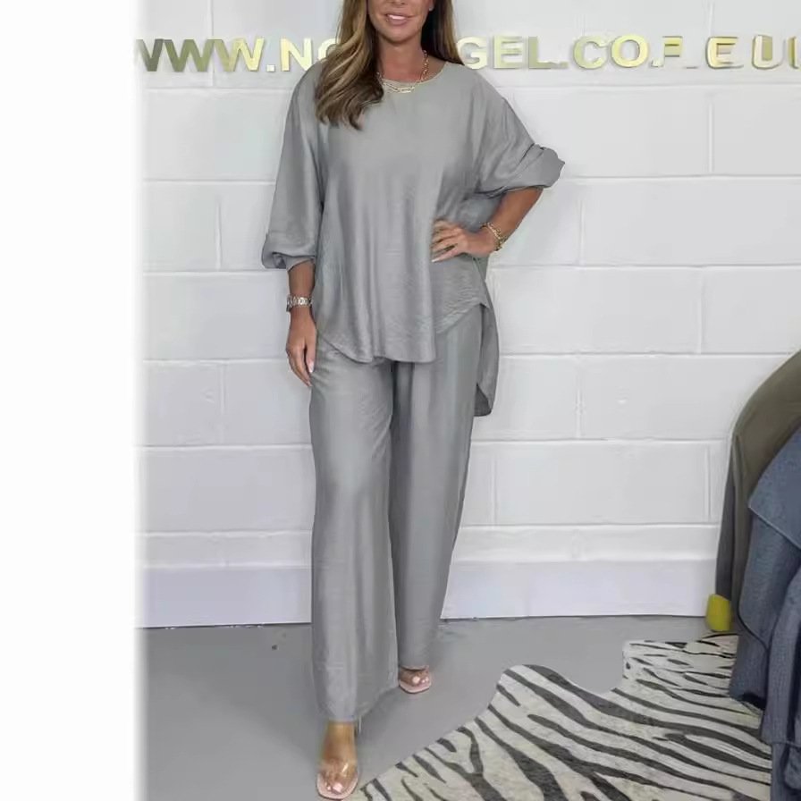 Acetate Satin Long Wide-leg Pants Dovetail Suit - Image 4