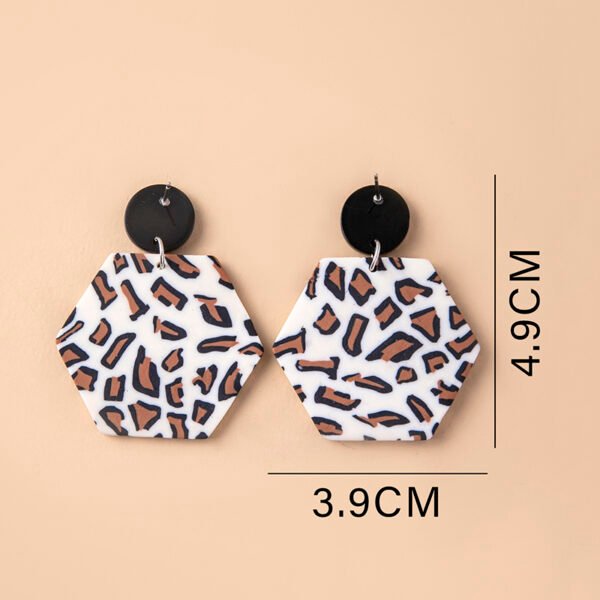 Vintage Hexagon Leopard Print Acrylic Pendant Earrings - Image 4