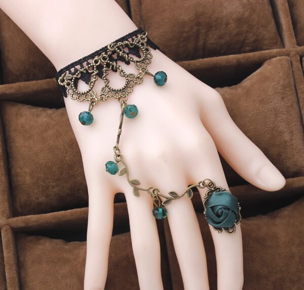 Vintage Flower Vine Ling Crystal Lolita Temperament Lace Bracelet With Ring - Image 4