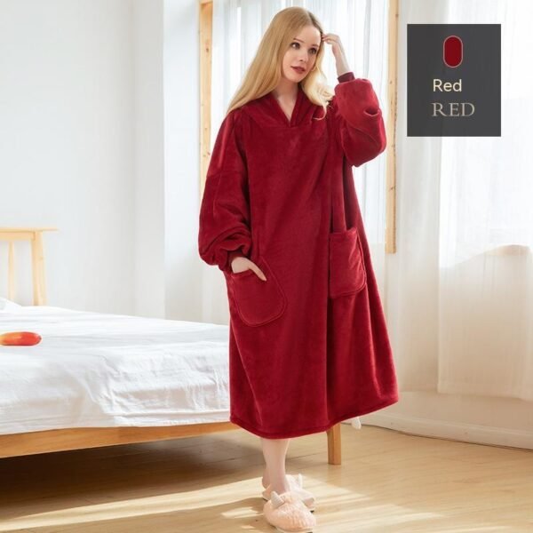 Autumn And Winter Thickened Hooded Double-layer Composite Flannel Lazy Blanket Home Wear - Image 5