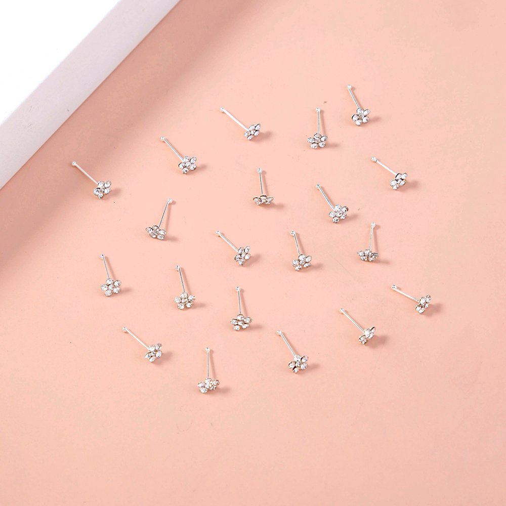 20/set of classic diamond studded white piercing nose ring studs set - Image 5