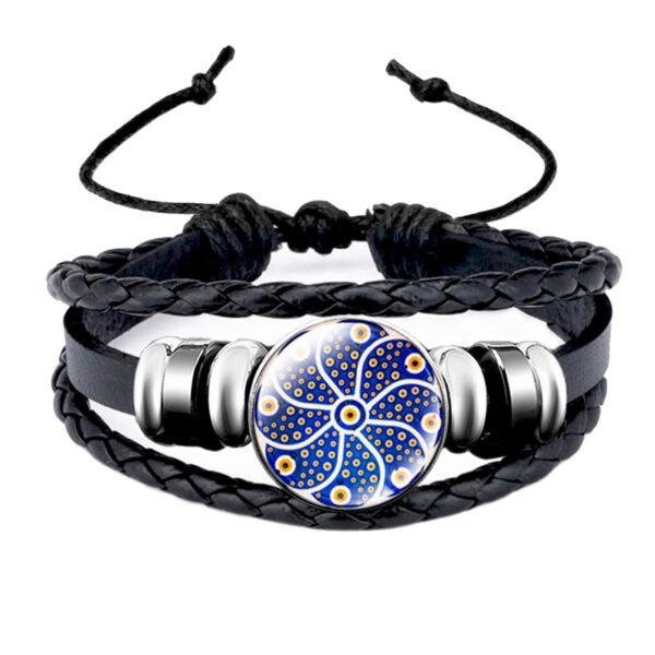 Turkish Blue Eye Glass Snap Button Leather Rope Chain Bracelet - Image 10