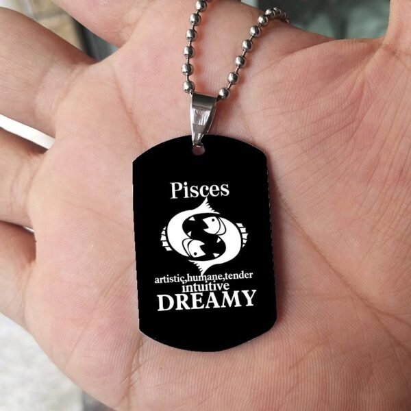 12 Constellation Black Stainless Steel Pendant Dog Army Tag Necklace - Image 8