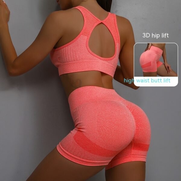 2pcs Sports Fitness Yoga Suit Breathable Hip-lifting Shorts And Hollow Out Back Bra Womens Clothing - Image 10