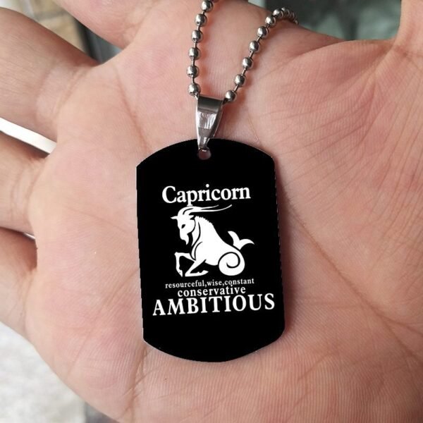 12 Constellation Black Stainless Steel Pendant Dog Army Tag Necklace - Image 4
