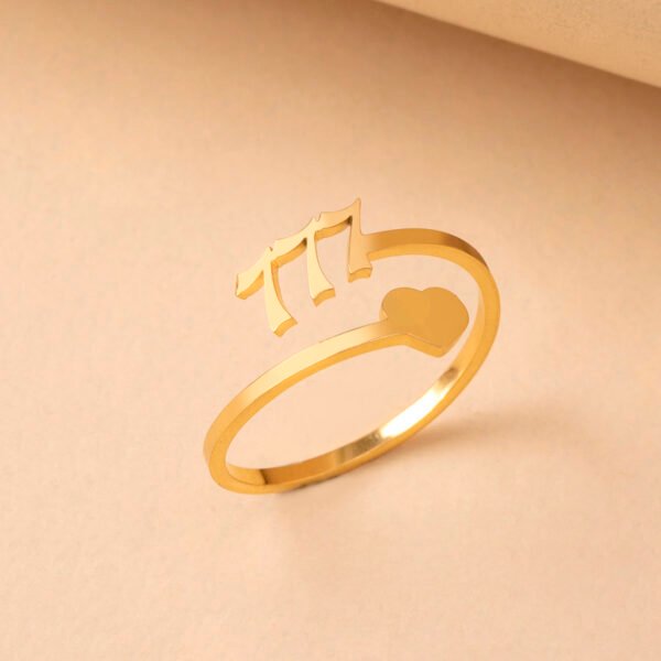 Heart Lucky Number Ring Adjustable Size Stainless Steel Jewelry - Image 9
