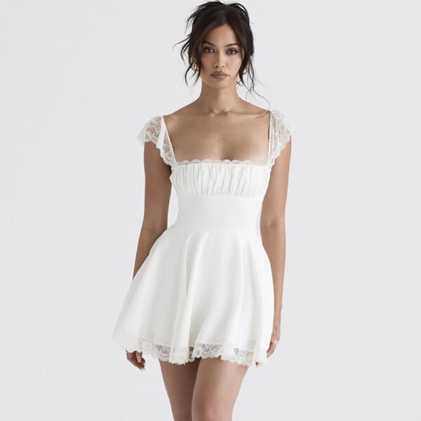 Lace Square Neck Suspender Skirt Slim Backless White French - Image 2