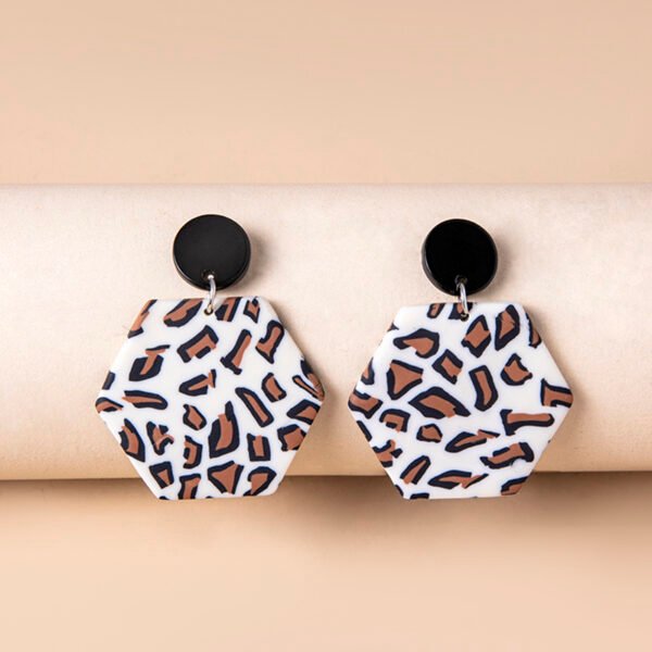 Vintage Hexagon Leopard Print Acrylic Pendant Earrings