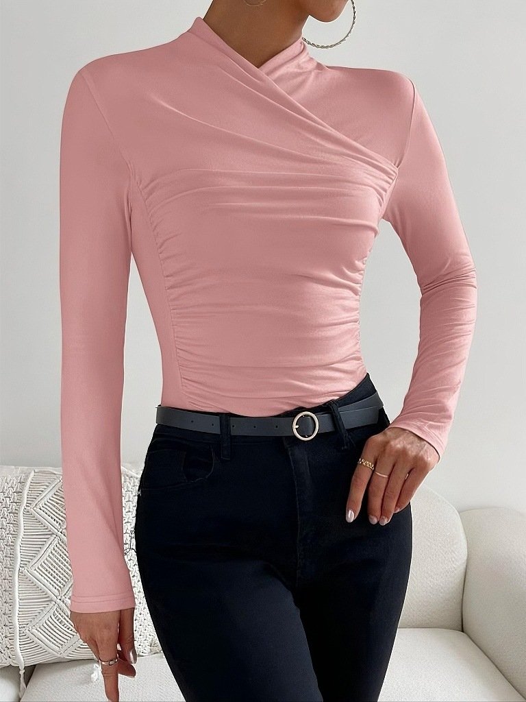 Design Cross Collar Slim Fit All-match Pleating Long Sleeve - Image 6