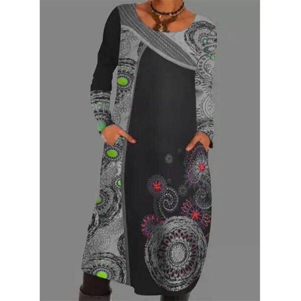 Autumn And Winter Hedging Print Folk Style Dress Long Skirt - Image 2