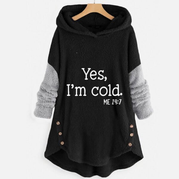 Autumn And Winter New European And American Button Plush Hooded Printing Jacket - Image 10