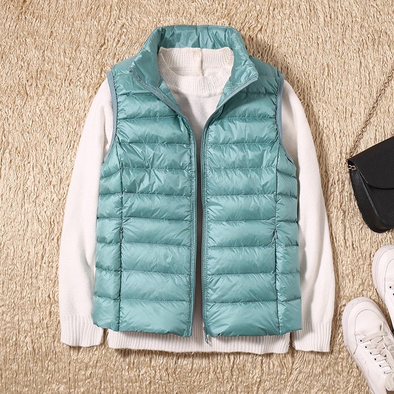 Autumn And Winter New Thin Lightweight Short Type Casual Fashion Stand-up Collar Down Jacket Vest Women's Light Down Feather Liner - Image 3