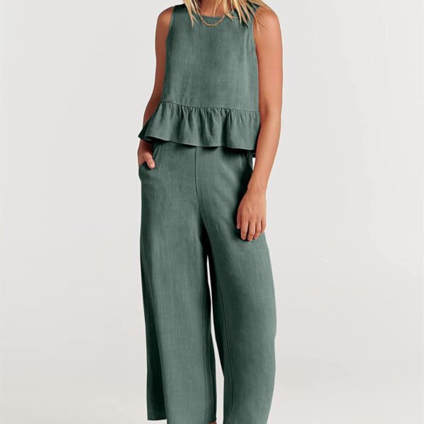 Women's Temperament Fashion Sleeveless Ruffled Undershirt Wide Leg Nine-quarter Pants Set - Image 6