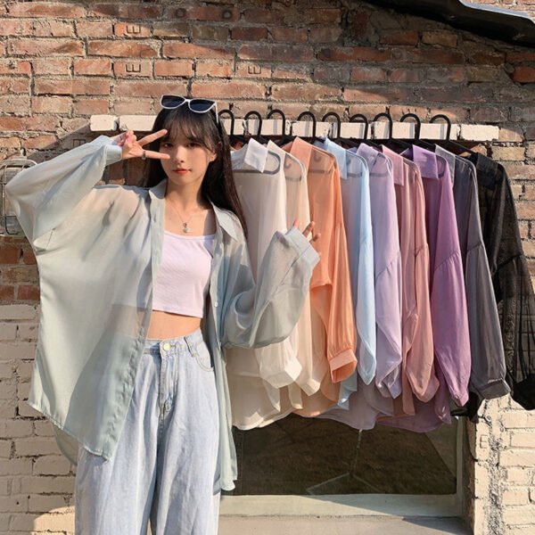 Women's Thin Solid Color Sunscreen Chiffon Shirt Jacket