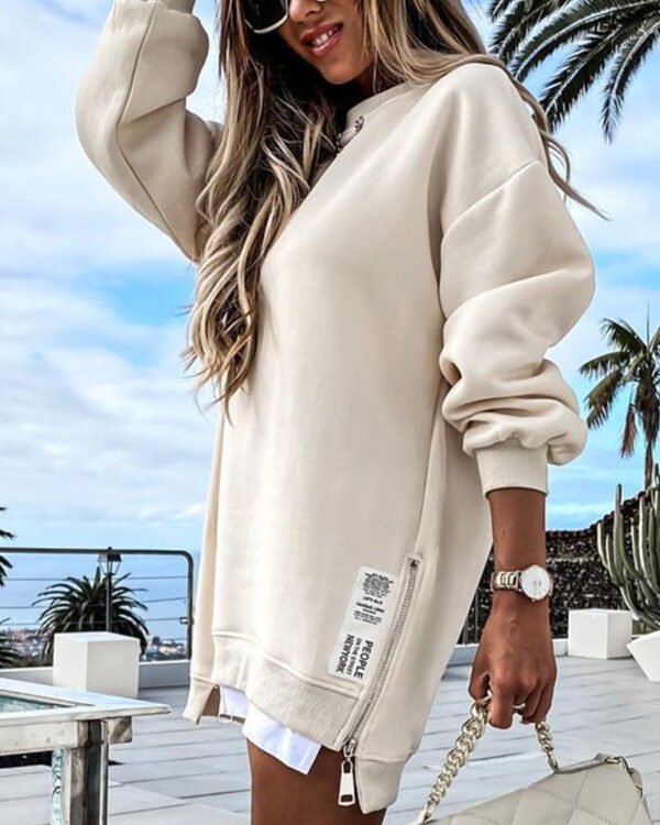Zipper Decorations Round Neck Sweater Dress - Image 3