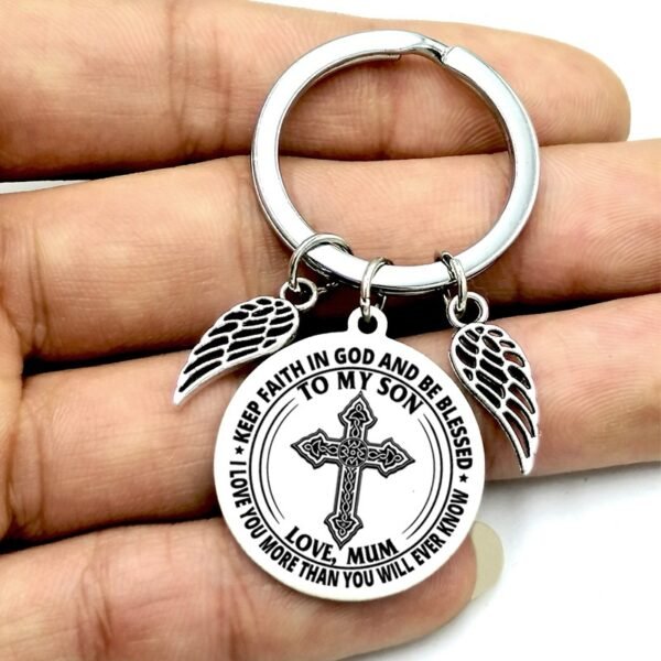 Angel Wings Heart To My Son Inspirational Keychain - Image 4